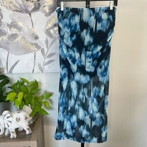 Abercrombie & Fitch Maxi Skirt Medium Blue Ruched Mesh Lined Boho Coastal Beach